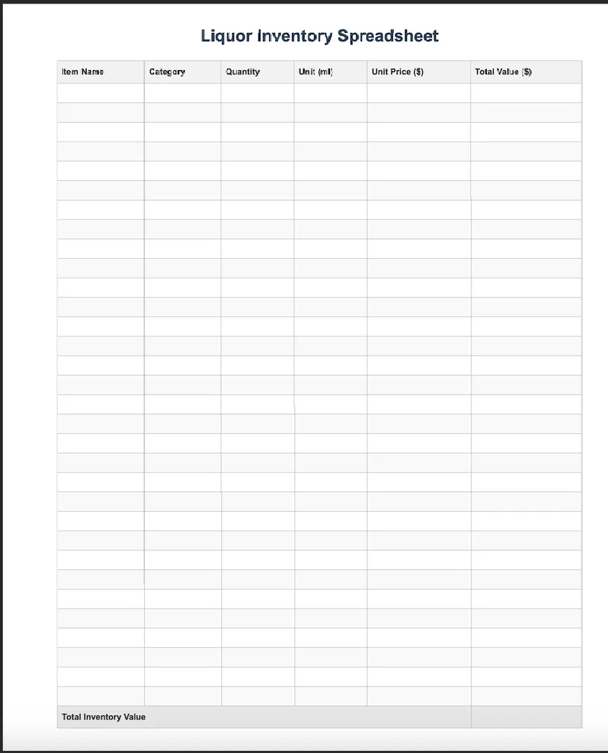 Liquor Inventory Spreadsheet Template1