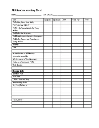 Literature Inventory Count Sheet