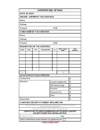 Livestock Bill Of Sale 2