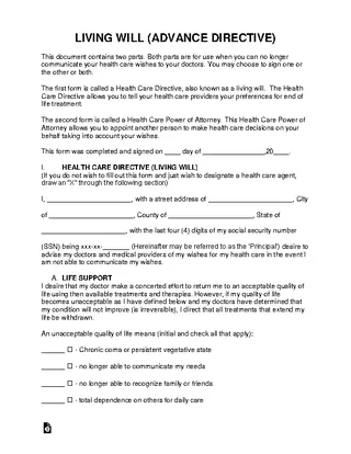Living Will Advance Directive Template