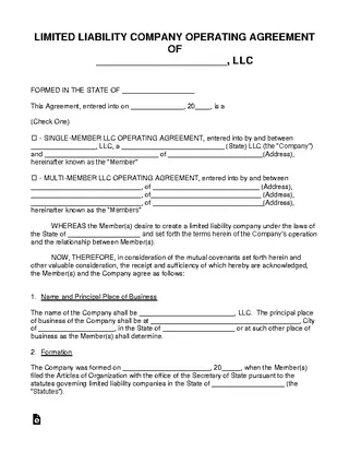 Forms Llc Operating Agreement Template