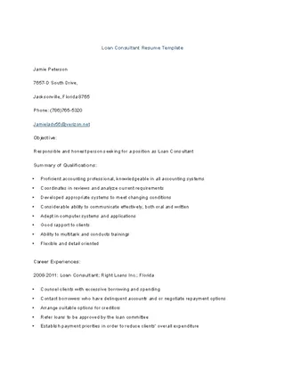 Loan Consultant Resume Template