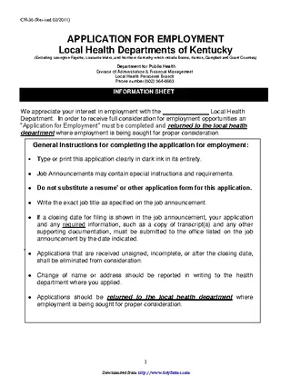 Local Health Departments Of Kentucky Application For Employment