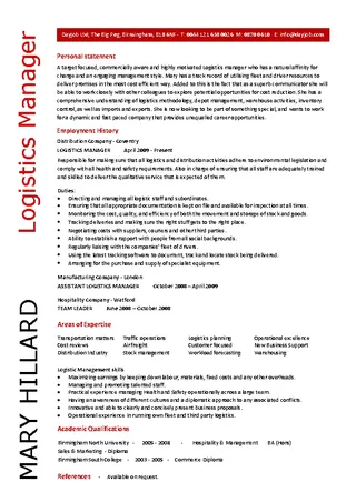 Logistics Manager Cv Example