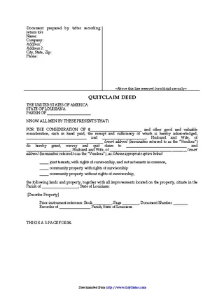 Louisiana Quitclaim Deed Form 1