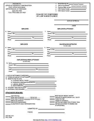 Forms Louisiana Request For Compromise Or Lump Sum Settlement