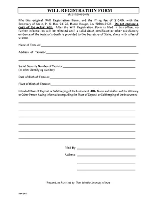 Forms Louisiana Will Registration Form