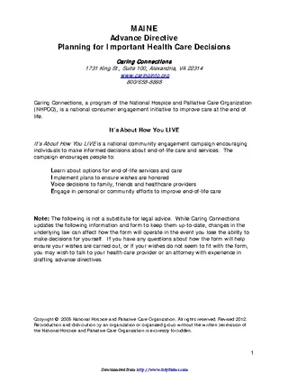 Maine Advance Health Care Directive Form