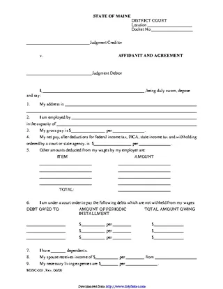 Maine Affidavit And Agreement Form