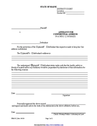 Maine Affidavit For Confidential Address Form