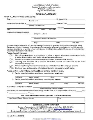 Maine Companys Power Of Attorney Form - PDFSimpli