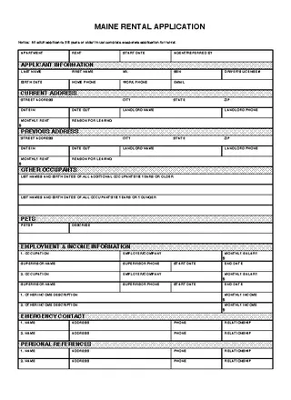 Maine Rental Application Form