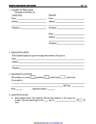 Maine Residential Lease Agreement Form