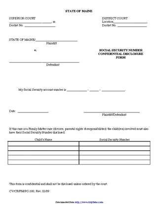 Forms Maine Social Security Number Confidential Disclosure Form