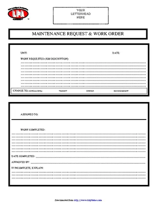 Maintenance Work Order Template Excel