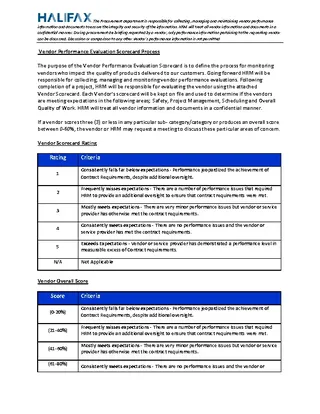 Management Vendor Scorecard Template