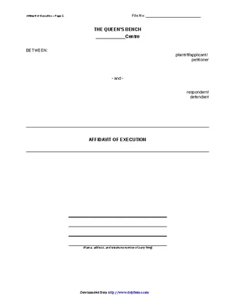 Manitoba Affidavit Of Execution Form