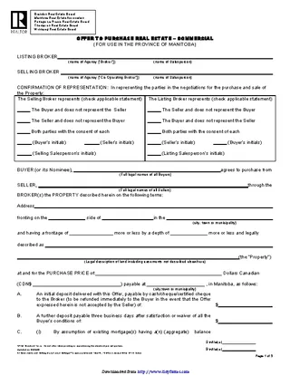 Forms Manitoba Offer To Purchase Real Estate Commercial Form