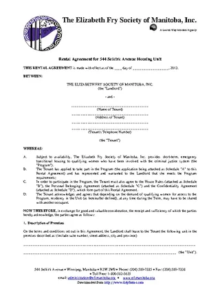 Manitoba Rental Agreement For 544 Selkirk Avenue Housing Unit Form