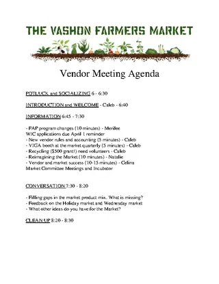 Marketing Vendor Meeting Agenda Example