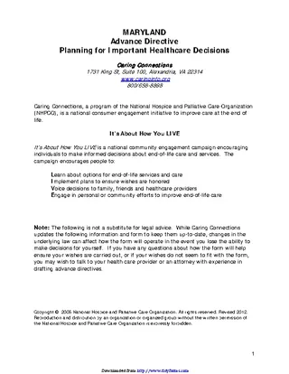 Maryland Advance Health Care Directive Form