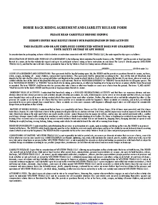 Maryland Horse Back Riding Agreement And Liability Release Form