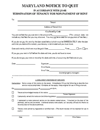 Maryland Immediate Notice To Quit Nonpayment Form