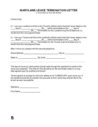 Maryland Lease Termination Letter Form