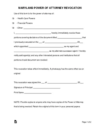 Maryland Power Of Attorney Revocation Form