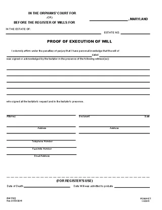 Forms Maryland Proof Of Execution Of Will Form Rw1102
