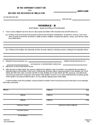 Forms Maryland Small Estate Schedule B Form Rw1137
