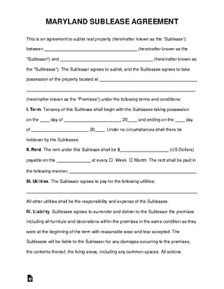 Forms Maryland Sublease Agreement Template