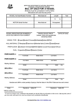 Maryland Vessel Bill Of Sale Form