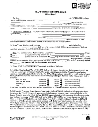 Massachusetts Association Of Realtors Residential Lease Agreement Form