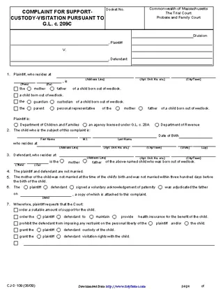 Forms Massachusetts Child Custody Form