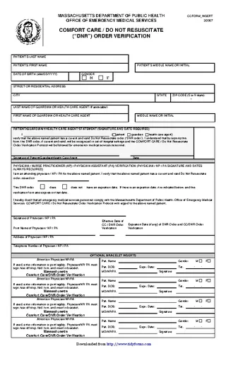 Massachusetts Do Not Resuscitate Form