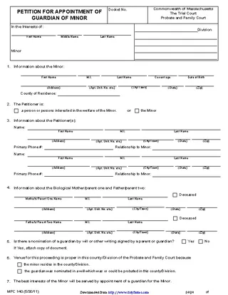 Massachusetts Guardianship Form 1