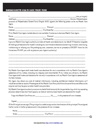 Forms Massachusetts Health Care Proxy Form 3