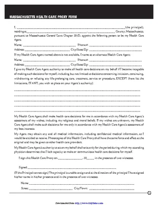 Massachusetts Health Care Proxy Form 3