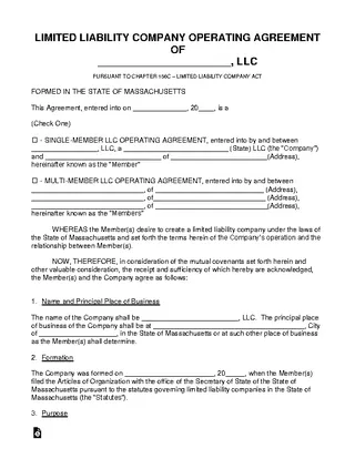 Forms Massachusetts Llc Operating Agreement Template