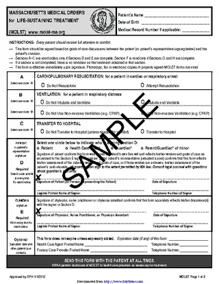 Forms Massachusetts Medical Orders For Life Sustaining Treatment Molst Form