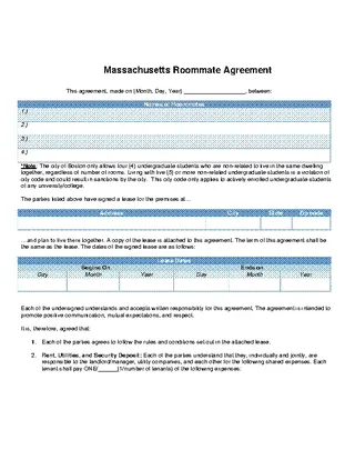 Forms Massachusetts Roommate Agreement Form