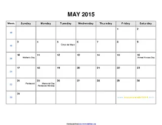 May 2015 Calendar 2 PDFSimpli - May 2015 Calendar 2.webp