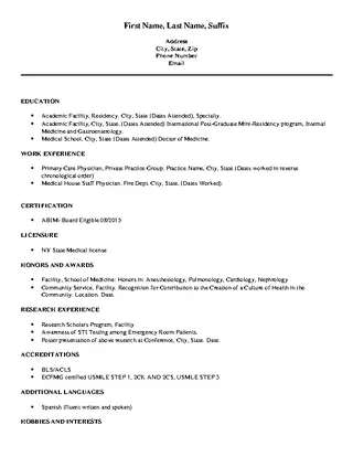 Forms Md Physician Doctor Resume Template