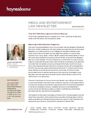 Media And Entertainment Law Newsletter