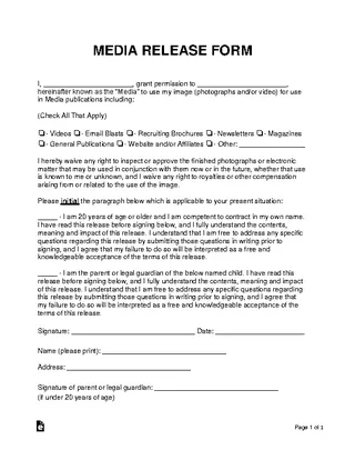 Forms Media Release Form Template