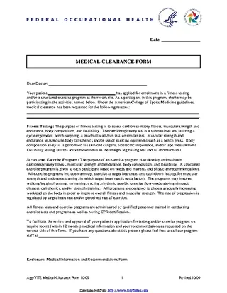 Forms Medical Clearance Form 1
