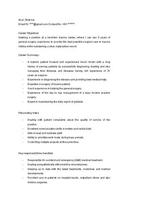 Forms Medical Doctor Resume Template