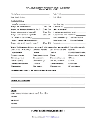 Forms Medical History Form 1