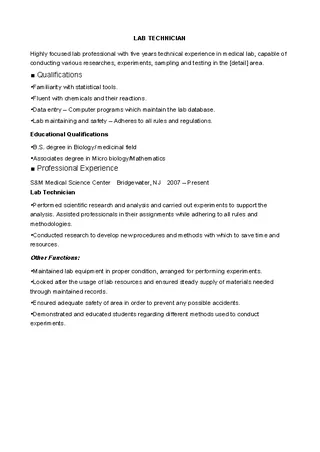 Forms Medical Lab Technician Resume